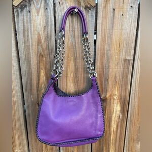 Prada Small Shoulder Handbag- Purple Pebble Leather Made Italy